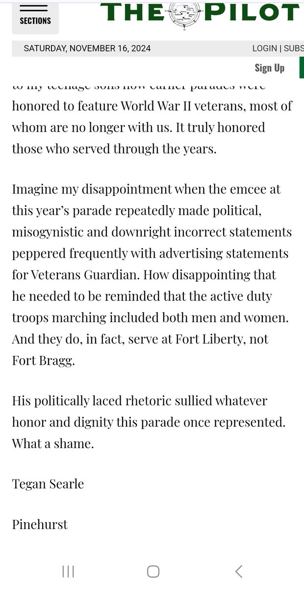 SandhillsLibs's tweet image. Check out Tegan Searle&apos;s letter to the editor.

Apparently chanting USA USA, doing push ups and honoring Veterans is misogynistic 🙄

#fortbragg
#deiisdead