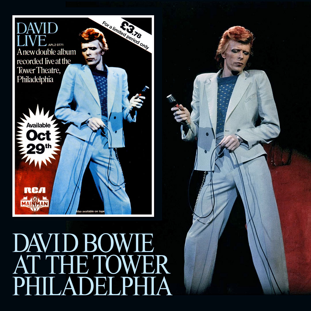 DavidBowieReal's tweet photo. DAVID LIVE AT #2 IN THE UK 50 YEARS AGO TODAY

“And he was alright, the band was altogether...”

According to the flyer reproduced here, David Live was released in the UK on 29th October, 1974. October 29 was a Tuesday back in 1974, a highly unusual day to release an LP in the 70s as the great majority were issued on a Friday. Given the other information available, we can deduce that the likely release date would normally have been Friday 1st November.

Whatever the truth, the release date didn't hinder its success as David Live entered the official UK album chart at #2 on 16th November, 1974, and remained in the Top 20 for another six weeks till the end of the year.

David Live was Bowie’s first officially released live album, and it was compiled from performances during a run of shows in July 1974, at the Tower Theatre in Philadelphia during The Year Of The Diamond Dogs Tour. It’s a magnificent recording capturing the energy and excitement of a completely new band that had started the tour a month earlier in Canada.

Incredible to think that Bowie had only arrived in New York three months earlier, but within two months had learnt and rehearsed a whole new set and embarked upon his most ambitious stage show to date.

The album really does stand the test of the past fifty years and sounds as exciting now as it did when it was released in 1974.

Listen to the 2005 mix (remastered in 2016), the most complete version, here: https://t.co/ue5BTfn68f

#BowieDavidLive
