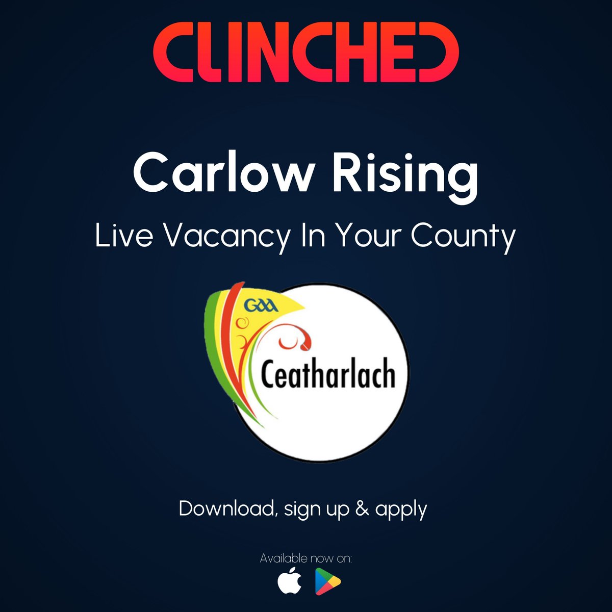 Ready for your next challenge? ⚡️ We have lots of vacancies in Carlow! If you're in the surrounding area, what are you waiting for?! 

Download  Clinched for free 📲 bit.ly/4dQkNyY

#Clinched #GAA #Rugby #LGFA #Hurling #Camogie #Management #StartUp #fyp #CarlowGAA