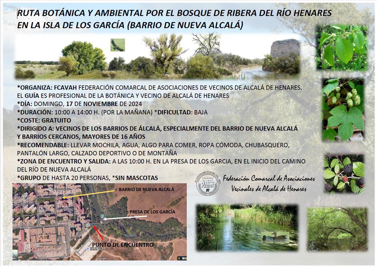 Aún quedan plazas para la ruta botánica de mañana ¿Te la vas a perder? 
Anímate, será interesante. 
📆 17 noviembre
⏰ 10:00
📍 Presa de los García
Inscríbete en fcavah.org/ruta-botanica-…