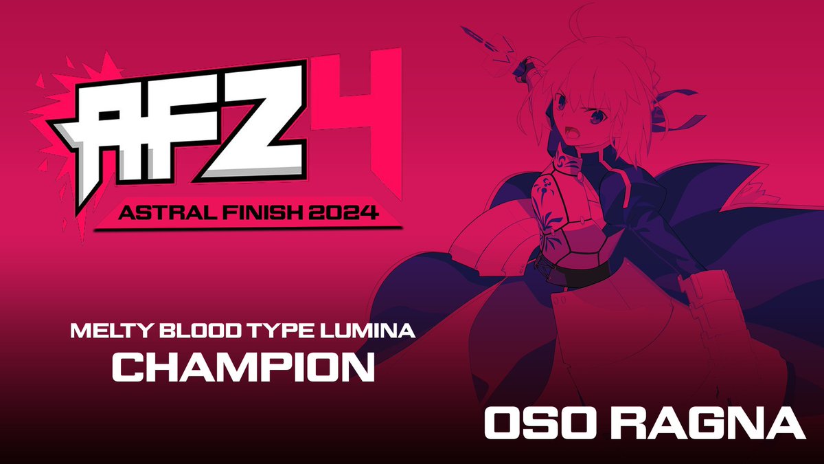 Anime FGC News (@afgcnews) on Twitter photo Congratulations to Oso Ragna for winning Melty Blood Type Lumina at Astral Finish 2024! #AWT2024
Final Results:
🏆 - 🇲🇽 <a href="/RagnaPho3niX/">Oso Ragna / BT AF Jeanne D' Arc</a>
🥈 - 🇲🇽 <a href="/LagnaJakulei/">MLN | LagnaJakulei</a>
🥉 - 🇲🇽 <a href="/DrackMae/">DrackMae</a>
4⃣ - 🇲🇽 <a href="/IGMGIM/">AF | IGMGIM</a>
5⃣ - 🇲🇽 <a href="/K31LESS/">Keitoless @TBD</a> / 🇲🇽 <a href="/tzitzimimeh/">badluck</a>
7⃣ - 🇲🇽 <a href="/EddieFranco_45/">Eddie</a> / 🇲🇽 <a href="/JLSacchin/">JLSacchin@AFFest2024</a> Congratulations to Oso Ragna for winning Melty Blood Type Lumina at Astral Finish 2024! #AWT2024
Final Results:
🏆 - 🇲🇽 <a href="/RagnaPho3niX/">Oso Ragna / BT AF Jeanne D' Arc</a>
🥈 - 🇲🇽 <a href="/LagnaJakulei/">MLN | LagnaJakulei</a>
🥉 - 🇲🇽 <a href="/DrackMae/">DrackMae</a>
4⃣ - 🇲🇽 <a href="/IGMGIM/">AF | IGMGIM</a>
5⃣ - 🇲🇽 <a href="/K31LESS/">Keitoless @TBD</a> / 🇲🇽 <a href="/tzitzimimeh/">badluck</a>
7⃣ - 🇲🇽 <a href="/EddieFranco_45/">Eddie</a> / 🇲🇽 <a href="/JLSacchin/">JLSacchin@AFFest2024</a>