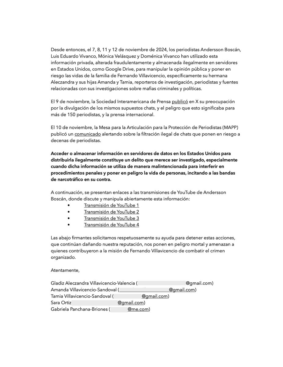 #ATENCIÓN 
Hemos presentado una denuncia y un pedido urgente de investigación al <a href="/FBIMiamiFL/">FBI Miami</a> sobre el cometimiento de delitos por parte de dos candidatas de <a href="/RC5Oficial/">Revolución Ciudadana</a>, Andersson Boscán, Luis Eduardo Vivanco, entre otros, con la utilización ilegal de servidores de 🇺🇸, para