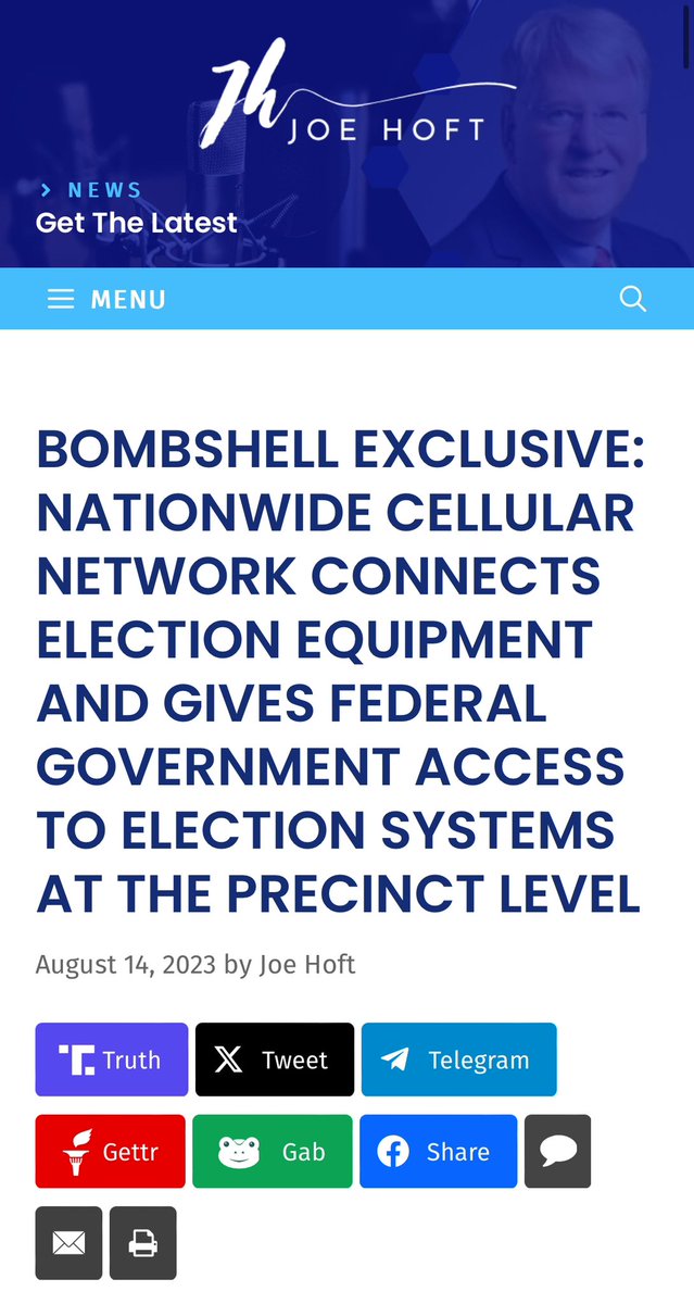 SophieAnde49073's tweet image. In August of 2023, Joe Hoft and @gatewaypundit published my 2 1/2 years research project on how our elections are manipulated/stolen from a centralized wireless network posing as a First Responder’s Network called FirstNet. @realDonaldTrump reTruthed it.
joehoft.com/bombshell-excl…