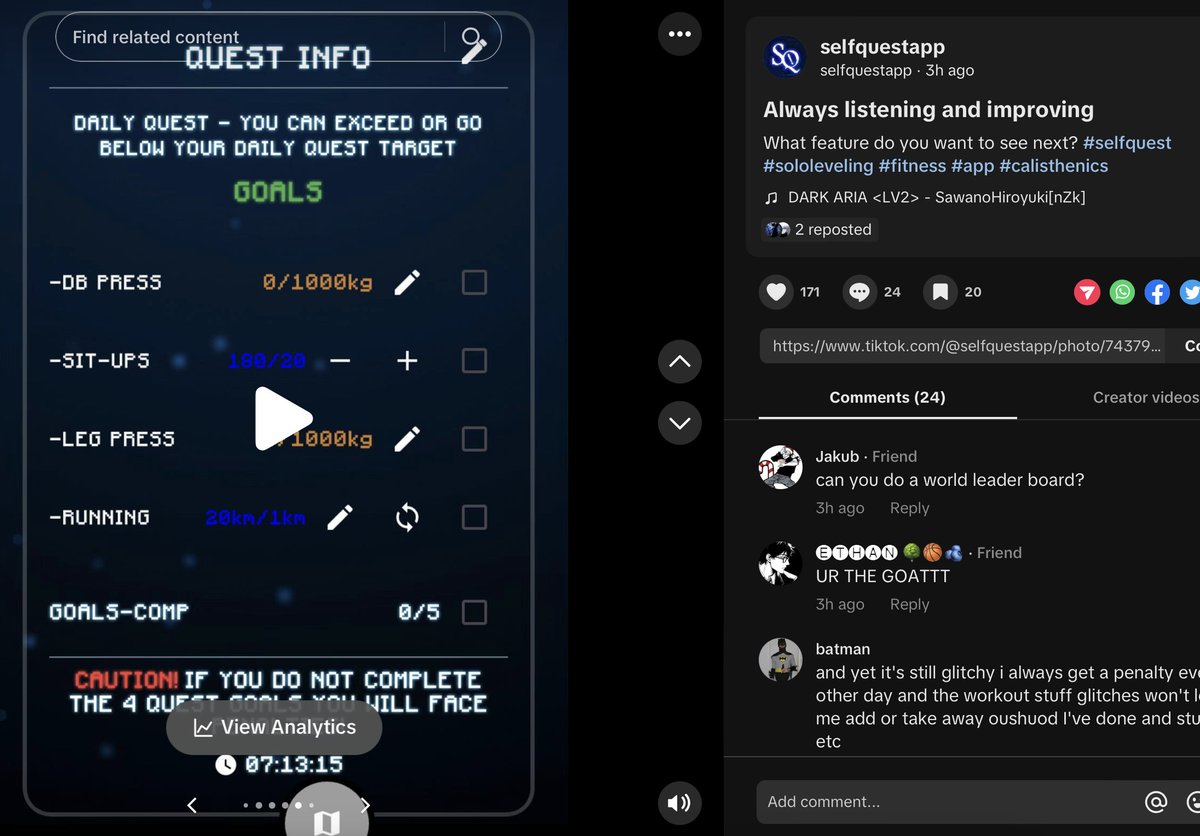 selfquestapp's tweet image. Check out SelfQuests progress over the last couple months :)
#selfquest #sololeveling #fitness #app 

selfquest.net
