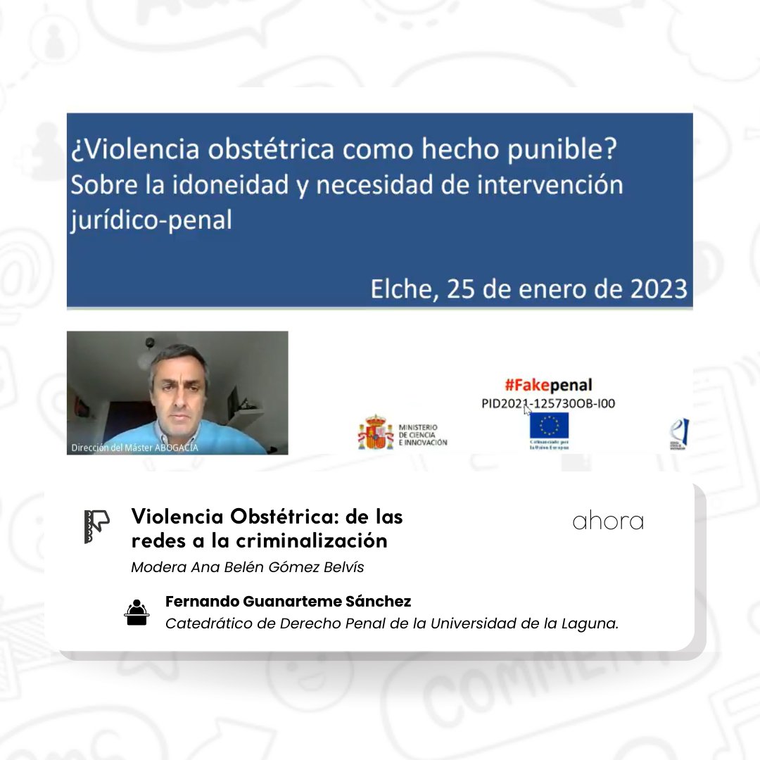 fakepenal's tweet photo. 🚺✨ El 25 de enero de 2023, #FakePenal organizó un seminario en línea sobre Violencia Obstétrica, analizando la idoneidad y necesidad de intervención jurídico penal en esta materia.

#Criminología #ViolenciaObstétrica #DerechosDeLasMujeres #UMH https://t.co/zDq7gzXKXv