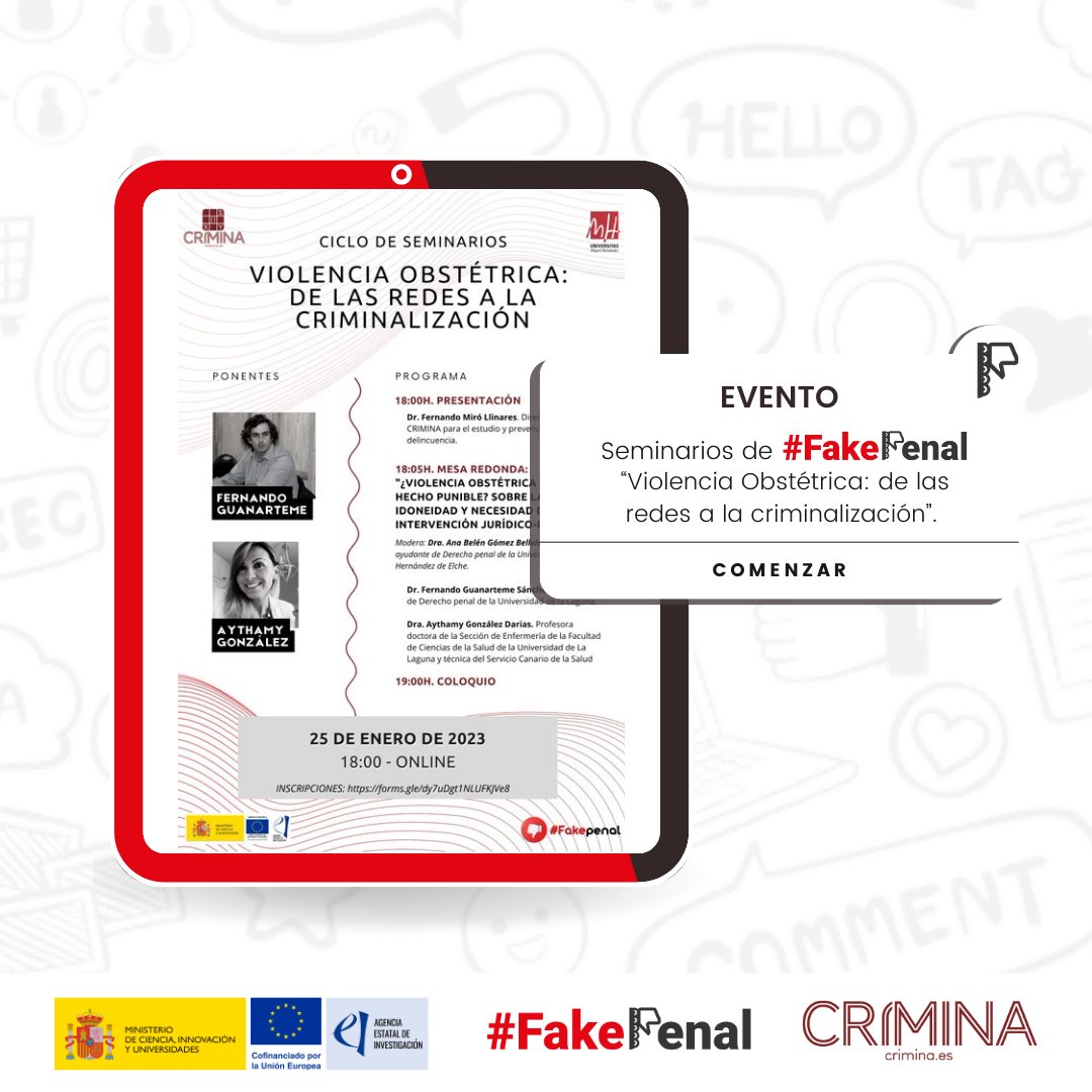 fakepenal's tweet photo. 🚺✨ El 25 de enero de 2023, #FakePenal organizó un seminario en línea sobre Violencia Obstétrica, analizando la idoneidad y necesidad de intervención jurídico penal en esta materia.

#Criminología #ViolenciaObstétrica #DerechosDeLasMujeres #UMH https://t.co/zDq7gzXKXv