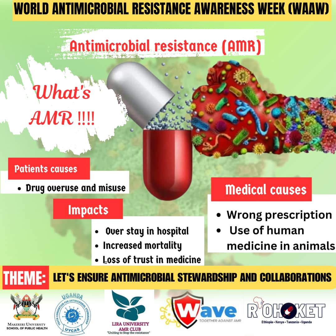 Antimicrobial resistance was started by us and so must be eradicated by us as it globally claims lives of over 1.27 million lives annually ☠️💀 LET'S ACT NOW 
#NationalAMRContest24
#UGYouthAgainstAMR
<a href="/AfricaCDC/">Africa CDC</a>
<a href="/MakSPH/">Makerere University School of Public Health</a> 
<a href="/RockefellerFdn/">The Rockefeller Foundation</a> 
<a href="/SocietyLira/">Lira University Midwifery Society</a>
#PreventingAMRTogether