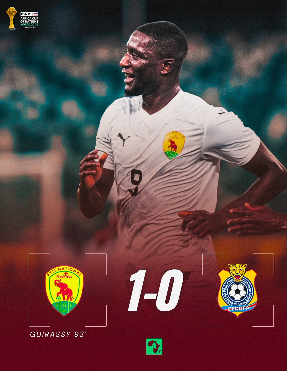 ActuFootAfrique's tweet photo. 🚨 Serhou Guirassy offre la victoire à la Guinée 🇬🇳 (1-0) face à la RD Congo 🇨🇩 à la 93’ ! 🌍🔥 https://t.co/puN0aM1CHP
