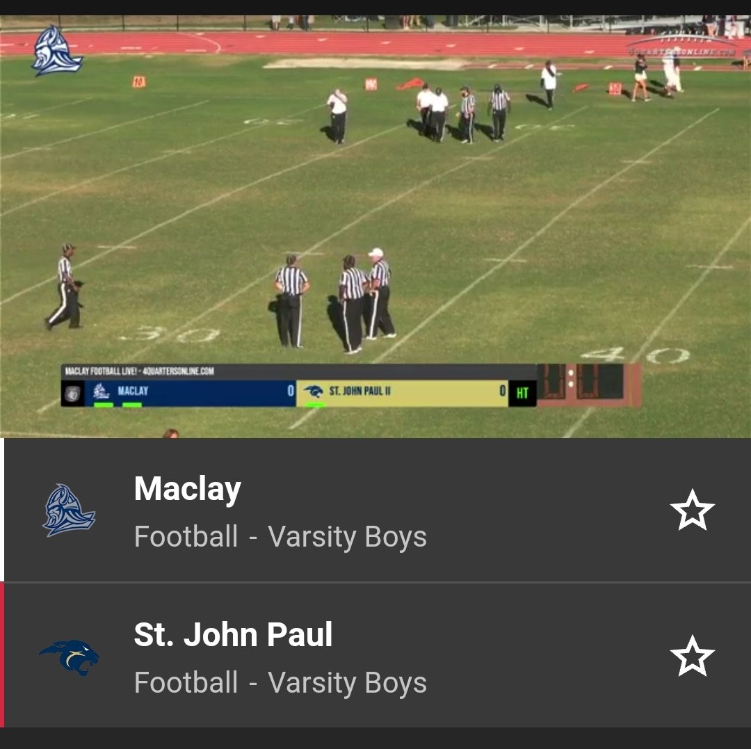 Stop and start game goes into the break scoreless!

Maclay: 0
St. JP2: 0
Half 

Stream($ub): nfhsnetwork.com/events/maclay-…