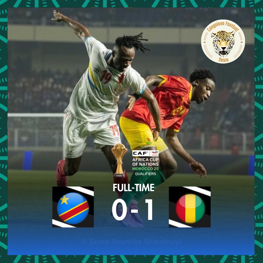 CongoleseFNews's tweet photo. 𝗙𝗜𝗡 𝗗𝗨 𝗠𝗔𝗧𝗖𝗛 ! 

La RDC ����🇩 🐆 s’incline (0-1) face à la Guinée 🇬🇳 !

#RDC #Congo #GUIRDC #GUICOD https://t.co/UdqsE14cwF