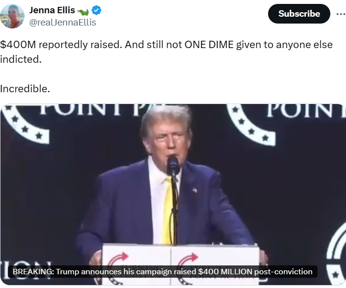 What did she expect? Jenna Ellis Complains Donald Trump Hasn't Given Co-Defendants 'One Dime'....😂