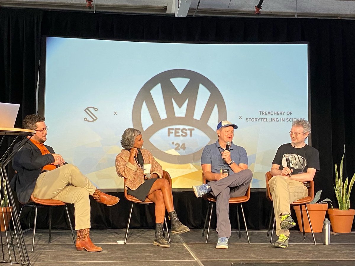 Doron Weber (@doronweber) on Twitter photo At the <a href="/SloanPublic/">SloanPublic</a> panel at @theI_M_I Fest: “Treachery of Storytelling in Science,” about the difference b/w knowing & understanding science and the role <a href="/YouTube/">YouTube</a> plays in both. Moderated by <a href="/StuartASevier/">Stuart Sevier</a>, panelists were Sruthi Pinnamaneni, <a href="/smartereveryday/">Smarter Every Day</a> & <a href="/henryseg/">Henry Segerman</a> At the <a href="/SloanPublic/">SloanPublic</a> panel at @theI_M_I Fest: “Treachery of Storytelling in Science,” about the difference b/w knowing & understanding science and the role <a href="/YouTube/">YouTube</a> plays in both. Moderated by <a href="/StuartASevier/">Stuart Sevier</a>, panelists were Sruthi Pinnamaneni, <a href="/smartereveryday/">Smarter Every Day</a> & <a href="/henryseg/">Henry Segerman</a>
