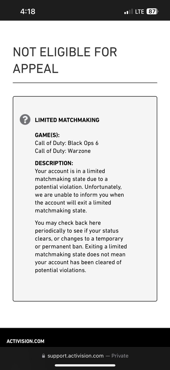 Cameron0434's tweet photo. @charlieINTEL But yall still won’t fix legit players being shadow banned. GET ON THIS!!!!! https://t.co/PCMpvt7jG3