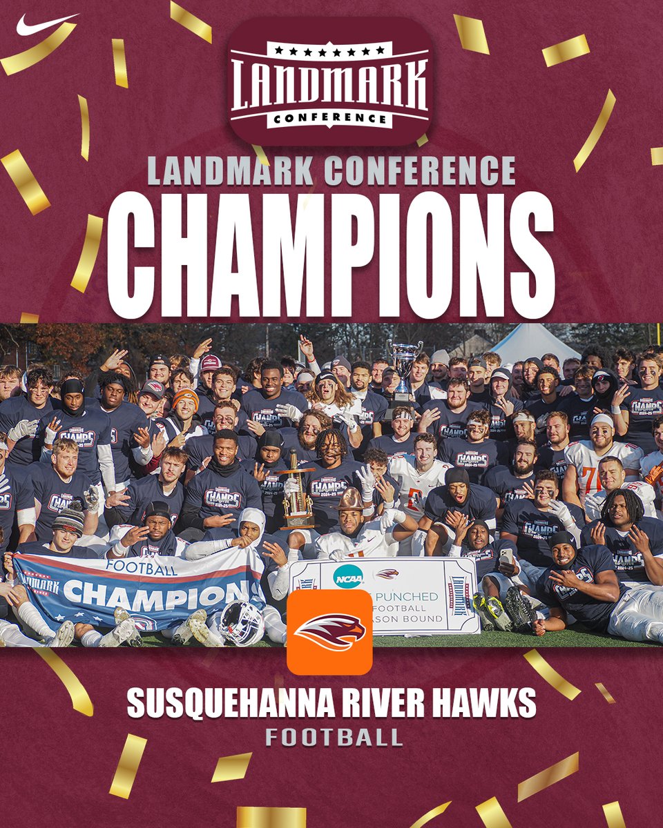 FB | CHAMPS!

Your River Hawks deliver a 55-7 victory over Lycoming Saturday, officially waving the <a href="/LandmarkConf/">Landmark Conference</a> banner for the second straight year with another perfect conference season!

<a href="/NCAADIII/">NCAA Division III</a> Selection Show Sunday at 5 PM!

#ALLIN x #GOSUSQU x SURIVERHAWKS.COM