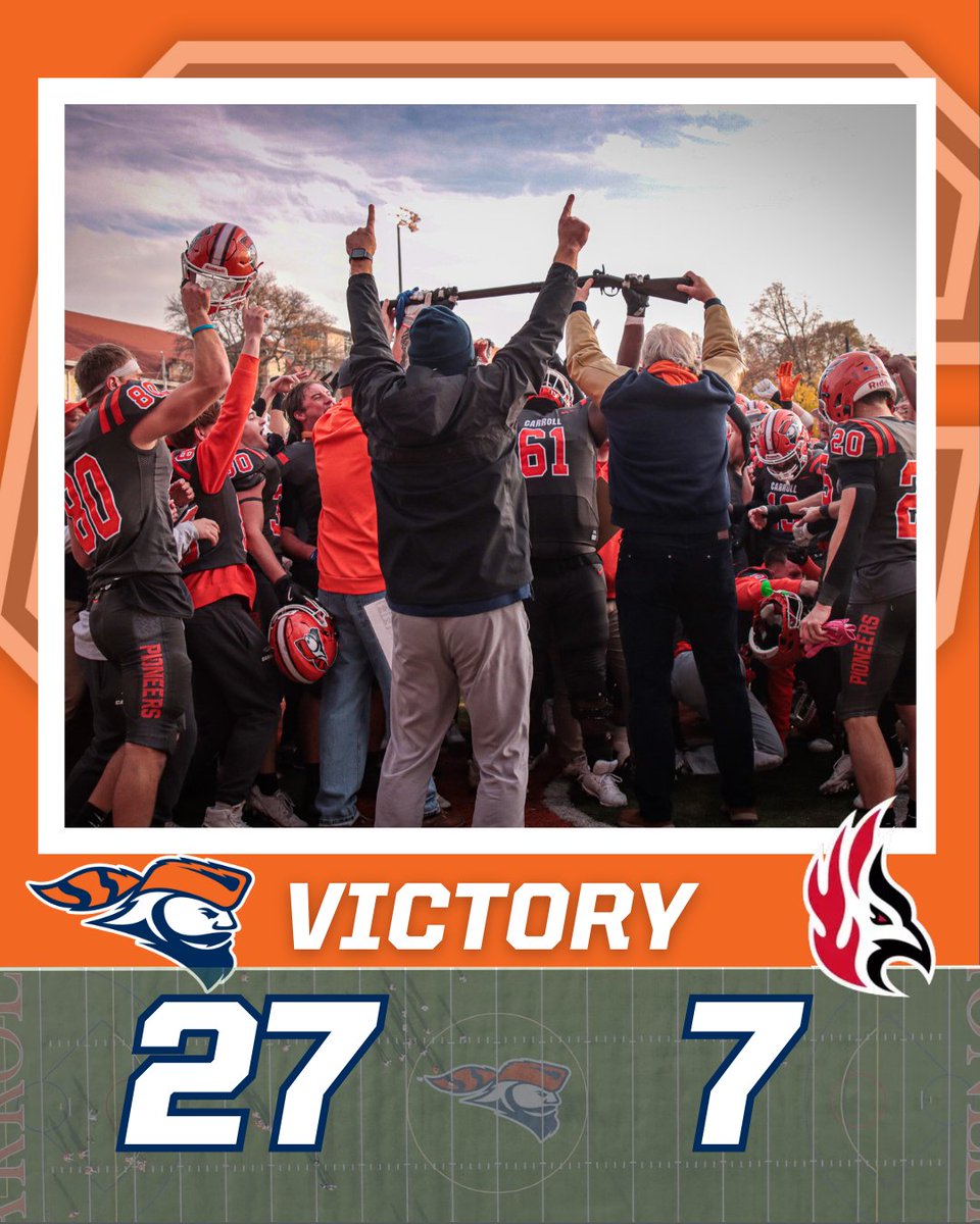 Carroll University Athletics (@pio_athletics) on Twitter photo FINAL
<a href="/piofootball/">Carroll U Football</a> takes the 44th Battle for the Old Musket by a score of 27-7! #GoPios #d3fb FINAL
<a href="/piofootball/">Carroll U Football</a> takes the 44th Battle for the Old Musket by a score of 27-7! #GoPios #d3fb