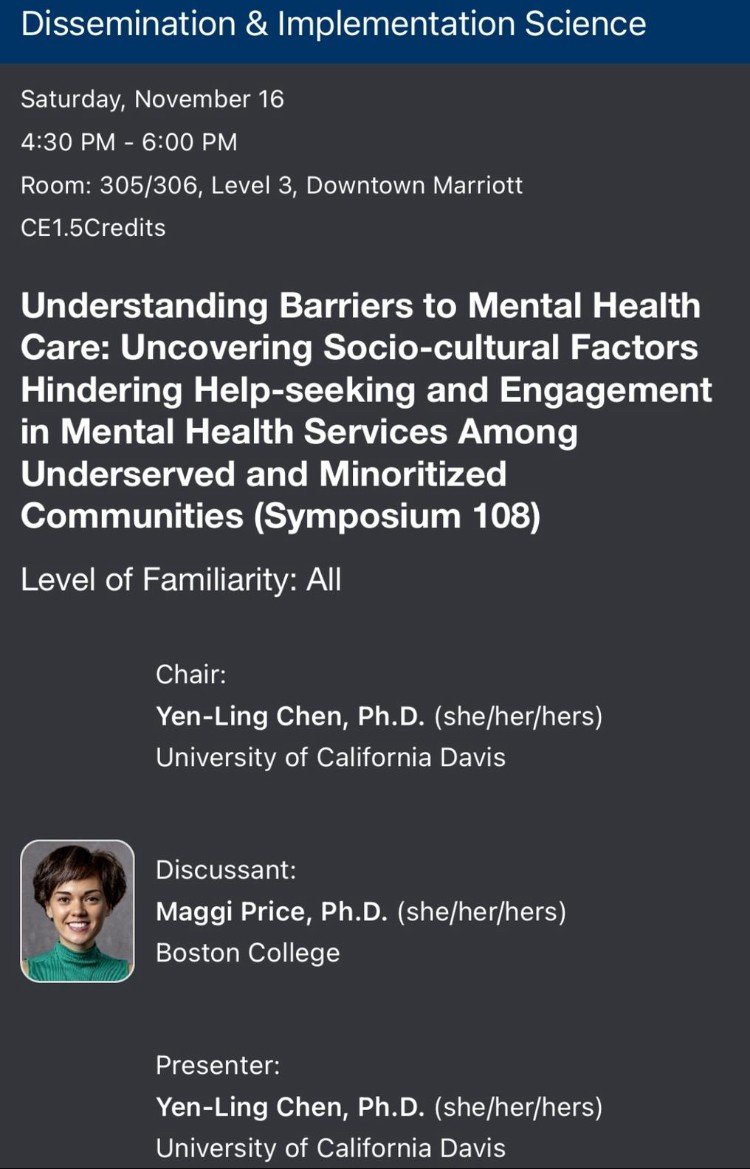 How can we improve mental health services for underserved communities? Come hear from a diversity of perspectives at this symposium with discussant Dr. <a href="/MaggiPrice/">Dr. Maggi Price</a> TODAY, Saturday 11/16 at 4:30PM at Level 3 room 305/306 at the Downtown Marriott!