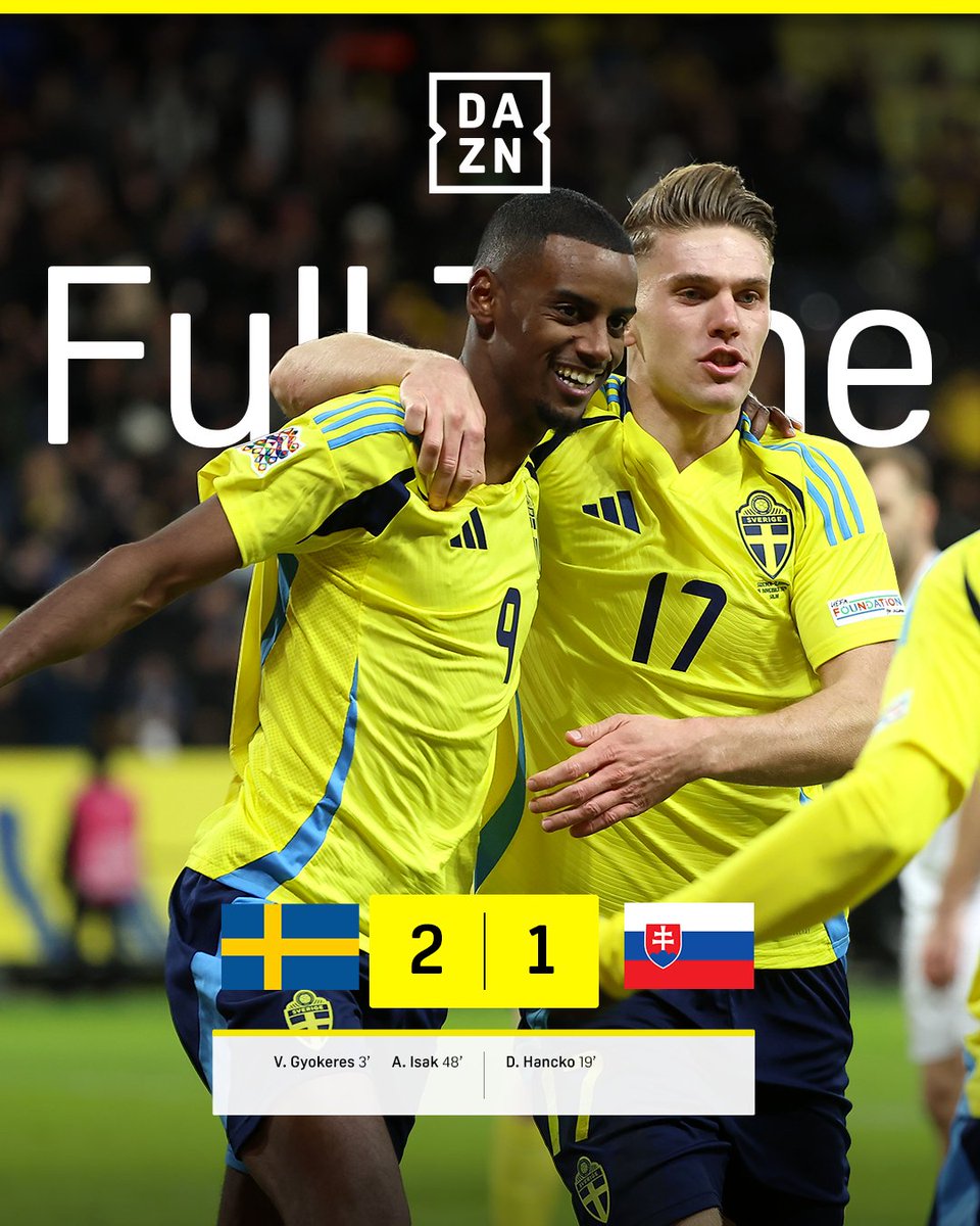 DAZN_BENL's tweet photo. FT | Het duo Gyökeres-Isak bezorgt Zweden de overwinning! 🫡💪 #SWESLO https://t.co/JUZQ8npXtZ