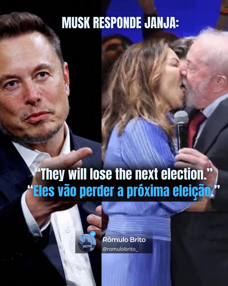 romulobrito's tweet photo. No G20, Janja disse “Fuck you, Elon Musk”, gerando polêmica. Musk respondeu com risadas e: “They will lose the next election.” O episódio trouxe críticas e levantou questões sobre diplomacia e a imagem do Brasil.

#G20 #Janja #ElonMusk #Diplomacia #BrasilNoMundo #PolíticaExterna https://t.co/0jSJb48dUL