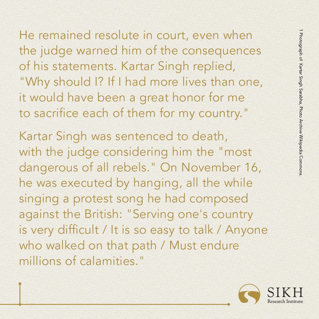 Today in #Sikh History:
On this day in 1915, Kartar Singh Sarabha, a 19-year-old Ghadar Revolutionary, was executed by hanging. Kartar Singh's journey began at 16 in 1912 when he traveled to California to attend Berkeley University. While in San Francisco, he was inspired by