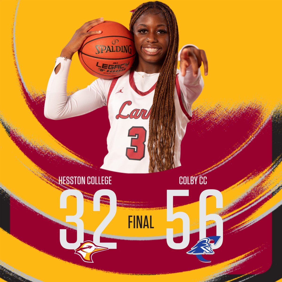 Final from Hesston. 

Jenna Avery led the way with 10 points followed by Anna Mcintire with six. 

The Larks will be back on the court on Monday as they host the Sterling College JV at 5 p.m.