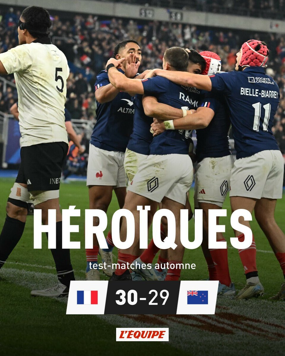lequipe's tweet image. Les Bleus font chuter les All-Blacks ! l.lequipe.fr/uj