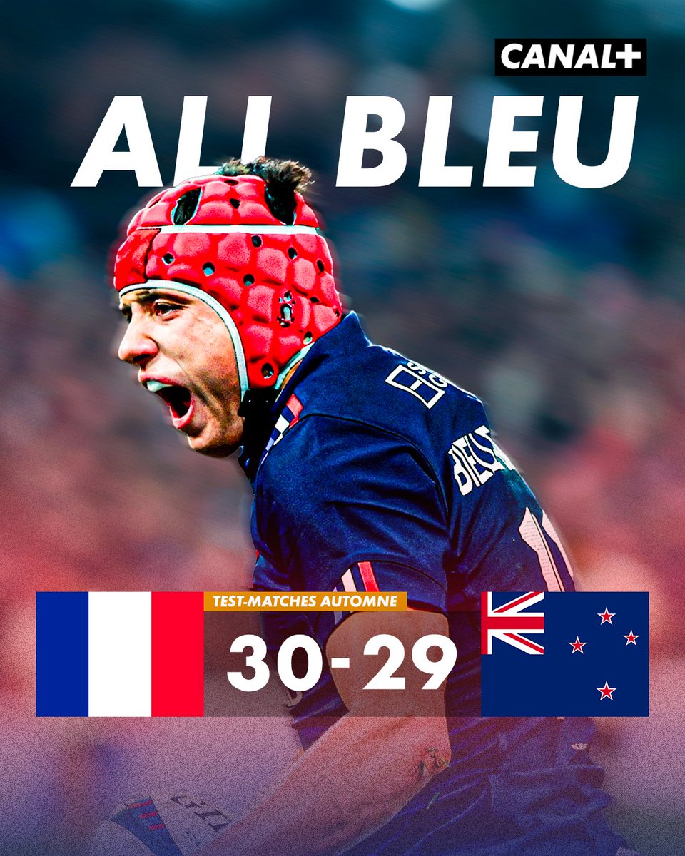 CanalplusRugby's tweet image. Les Bleus s'offrent encore les All Blacks 🇫🇷 

Le XV de France d'Antoine Dupont et Louis Bielle-Biarrey sort vainqueur d'une lutte acharnée face aux Néo-Zélandais pour enchaîner après la victoire face au Japon 🔥

#FRANZL