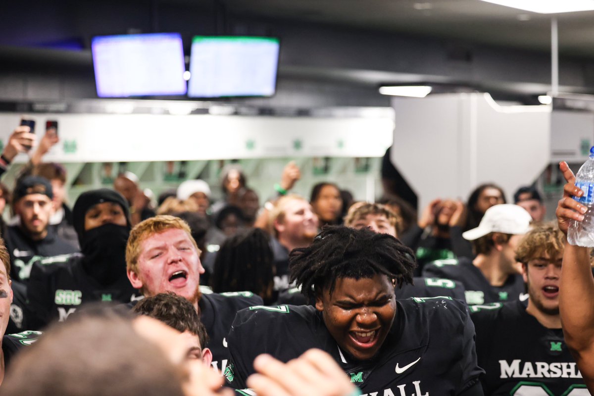 HerdFB's tweet photo. That feeling when you go undefeated at home‼️
#WeAreMarshall https://t.co/AxsZxFQFAn