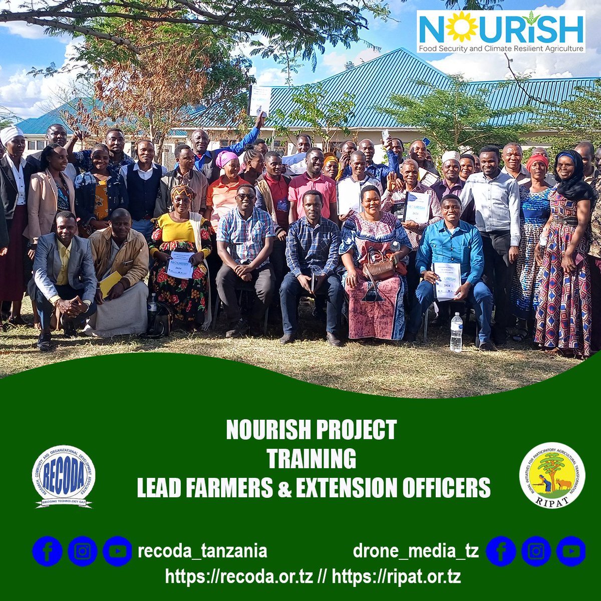 NOURISH Tanzania Project Conducts Successful Training of Trainers Program on Climate-Smart Agriculture for Lead Farmers and Ward Agricultural Extension Officers

Follow us on:
recoda.or.tz / || recoda.or.tz/ripat / 
Instagram||Facebook|| Youtube @ recoda_tanzania