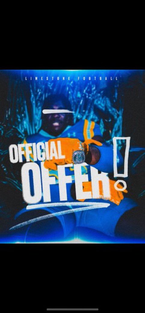 After a great visit today <a href="/LimestoneFB/">Limestone Football</a> and an amazing conversation with @CoachB_LU I am blessed to be officially offered from Limestone University💙💛‼️‼️
<a href="/broomeHAWGS/">Broome Hawgs</a> <a href="/Broome_Football/">Broome Football</a> <a href="/coachfarmer71/">Jason Farmer</a> <a href="/Coach_LFleming/">Lynn Fleming</a> <a href="/SDearybury/">Spencer Dearybury</a> <a href="/HighSchoolBlitz/">High School Blitz</a> <a href="/mrs_vfrierson/">Mrs. V</a> <a href="/GOCENTURIONSGO/">Broome Athletics</a>