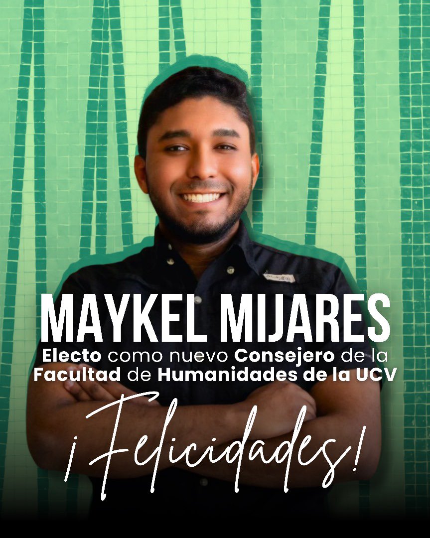 PartidoCOPEI_'s tweet photo. La juventud demócrata cristiana de Venezuela @legitimojdc felicita a Maykel Mijares, nuevo consejero de la Facultad de Humanidades de la UCV y a todas las autoridades estudiantiles electas el día de ayer. 
Orgullosos de nuestros estudiantes.

¡Triunfó la democracia! 👏🏻 https://t.co/MwOyjtr70q