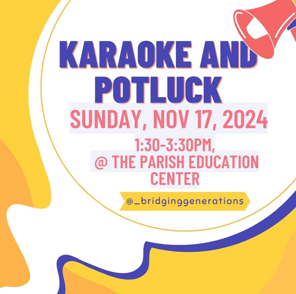 BridgingGen's tweet photo. RESCHEDULED Karaoke and Potluck TOMORROW‼️‼️‼️

- Time: ⏰1:30-3:30 PM
- Location: 📌Parish Education Center https://t.co/2SAkFLPUdS