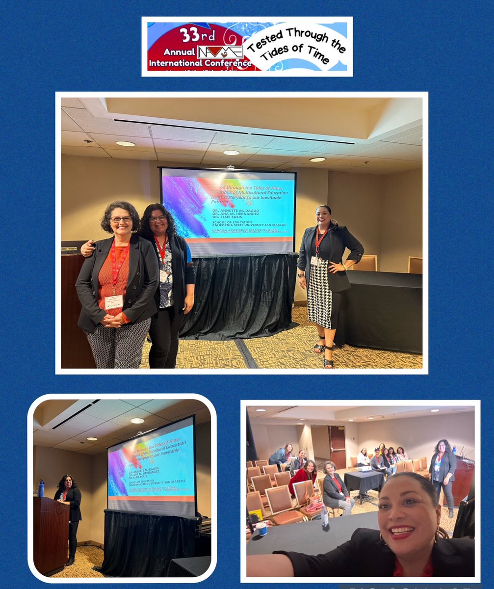 Dr_Elsie_Solis's tweet photo. Had a wonderful time learning from wonderful educators and also presenting with my colleagues at #NAMEConference2024  Feeling inspired and motivated! #MulticulturalEducation #CSUSM California State University San Marcos #Sisepuede @CSUSM https://t.co/qHNxAFIWTD