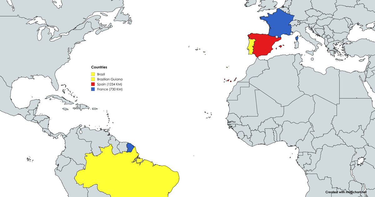 fabricamargo's tweet photo. Did you know that two countries in Europe actually borders with Brazil? 
- Spain / Brazilian Guiana border
- France Guiana/ Brazil border