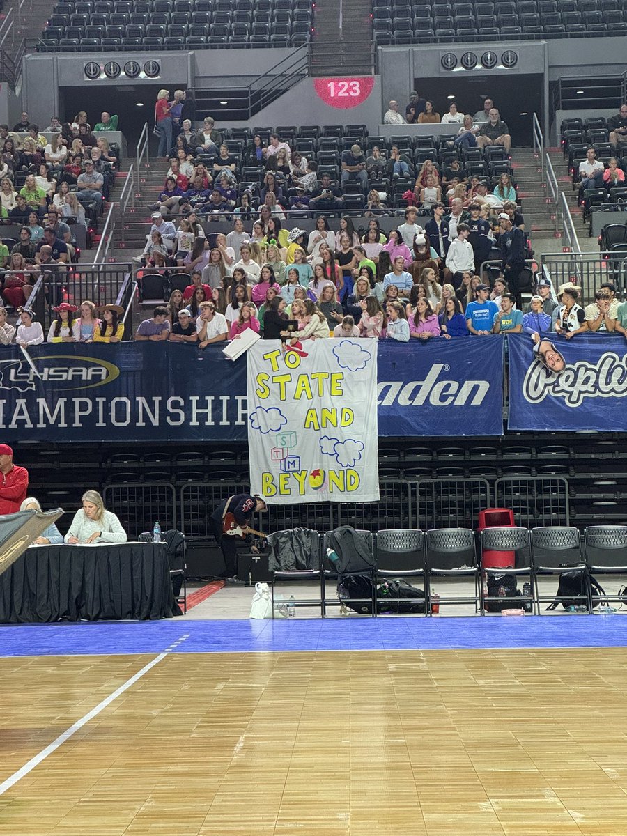 Toy Story theme for the <a href="/CougarVballers/">Cougar Volleyball</a> fan section! Cool “To State and beyond” poster in the crowd! <a href="/STMathleticsnow/">STM Athletics</a> #lafayettepreps