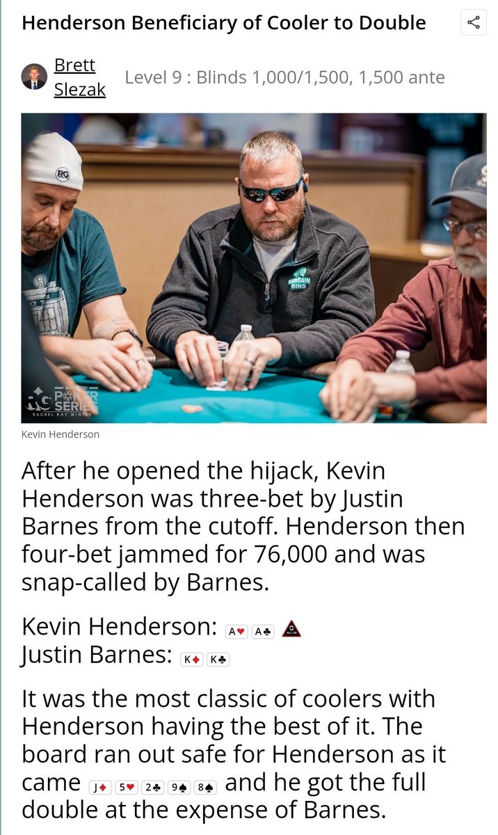 PokerNews's tweet photo. ๐ฅถ | Classic cooler found in the @RGPokerSeries $600 Main Event!
Keep up with all the #RunGoodResort action by following ourr live updates โฌ๏ธ https://t.co/6jOjE76ZDz
