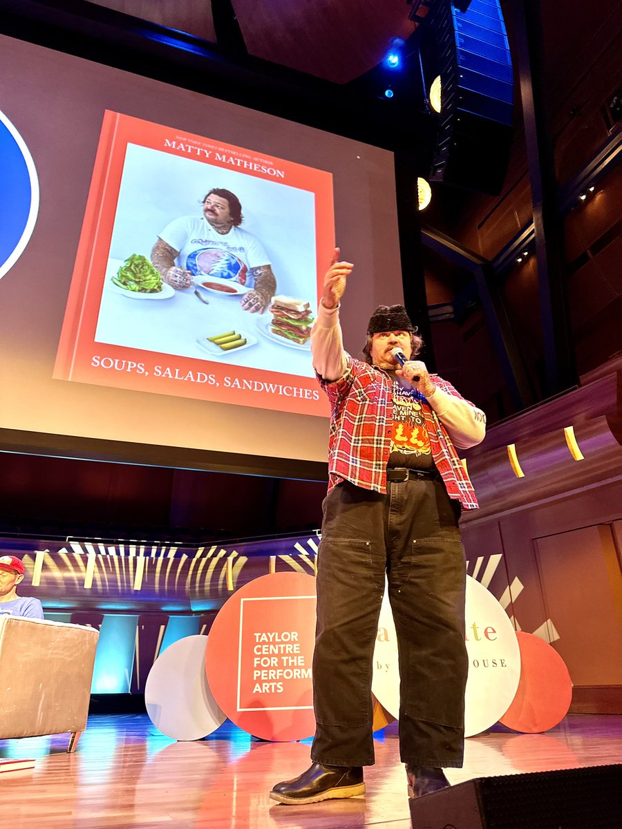 BRBusby's tweet photo. “Work hard and be a good person.”
-Chef, restauranteur, executive producer of The Bear, author @mattymatheson today for #Wordfest in Calgary
A reminder for these days and everyday. And make some soup. https://t.co/4K5b3b6ooi
