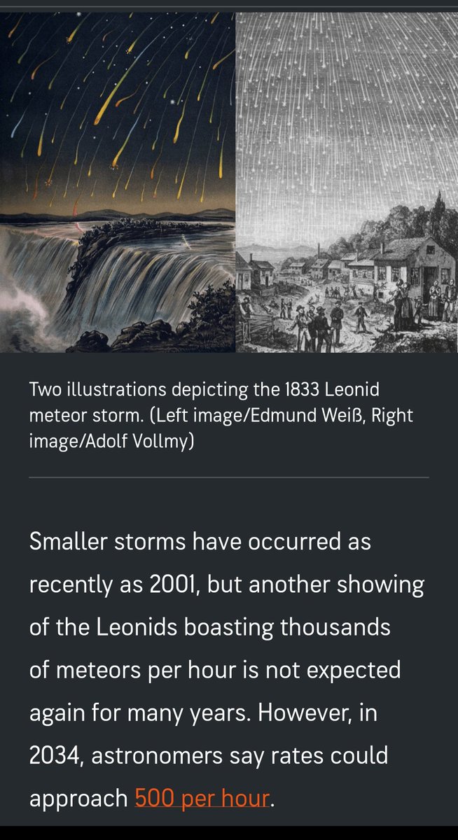 Based_Carolina's tweet image. SUNDAY, NOVEMBER 17! ✨️
20 SHOOTING STARS PER HOUR!! 💫🌟🌠
Leonid meteor shower Sunday night 💫✨️🌠🌟💫
#SundaySchool #WeekendAssignmentsDue @elonmusk @Starlink @SpaceForceDoD