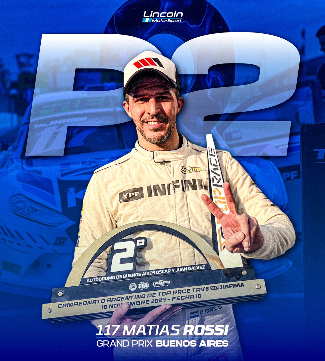 ¡PODIOOO EN EL GÁLVEZ! 🏆💙

🏁 P2 para Matías Rossi en la carrera final por la Fecha 10 del #GrandPrixBuenosAires, excelente trabajo de todo el equipo.

#LincolnMotorSport #TopRace