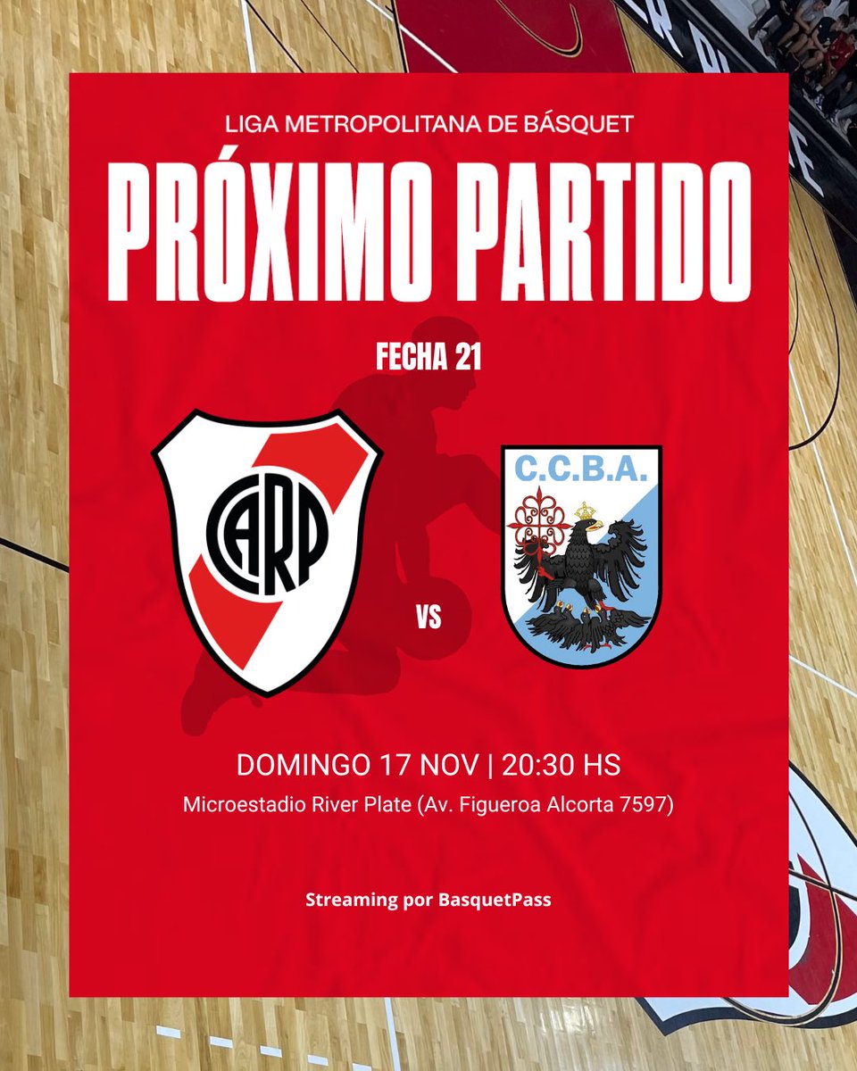 Mañana, último juego en casa de la fase regular 🏟️🔜

➡️ Local vs. Club Ciudad
🗓️ Domingo 17/11, 20:30 hs
📍Microestadio River Plate (Av. Figueroa Alcorta 7597)
🎟️ $3500, entrada gratuita para socios y Somos River
🖥️ <a href="/basquetpass_arg/">Basquet Pass Argentina</a>