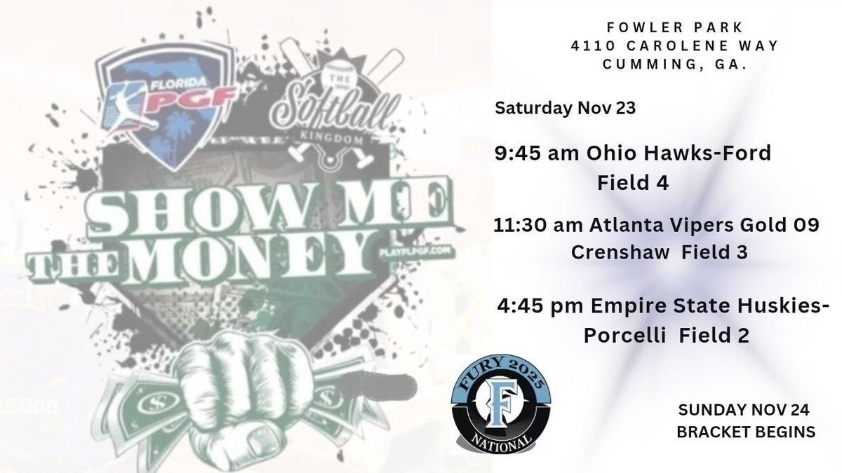 BrindyHayes6's tweet photo. One last tournament before the fall season is over. Letβs end it on a high note! Coaches come out and watch us in Cumming, GA. #GOFury @25FuryNational @cokersball @Softball_CoachB @Coach_MariCook @GoMocsSB @CoachFrankReed @coachK73 @WallaceStSB @BritneyPurser https://t.co/SXeX6nLIn7