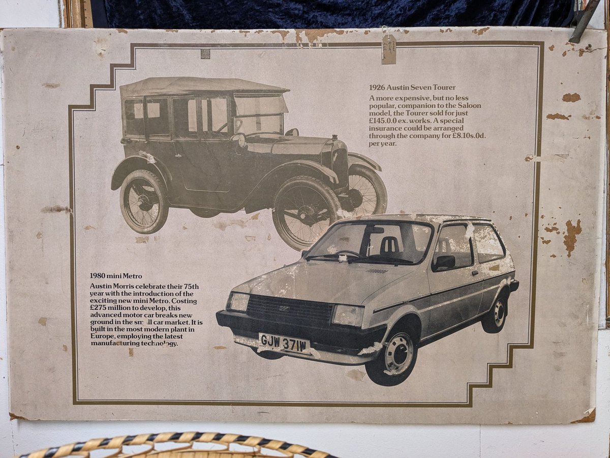 SBOReeves's tweet photo. Fantastic old Austin Metro advertising board for sale in a UK antiques shop. Had it been a Maestro it would have come home with me... https://t.co/72LRCX3d8a