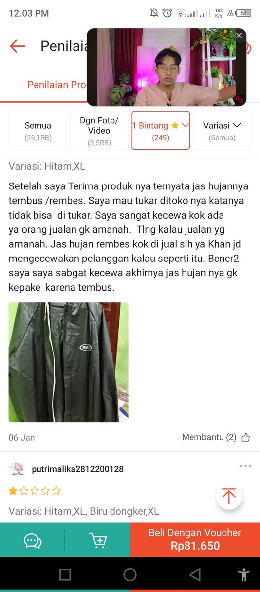 macibowi's tweet photo. RAF jas hujan rembes beli pas februari 2024 sampe sekarang masih pake cuma emang rembes kyk ga pake jas hujan pokoknya basah poll, pas liat review lain ternyata juga pada rembes. Pict pertama bukti gw beli, gabisa beri ulasan sih. Sisanya riview orang lain. https://t.co/rhtq3wHKmE