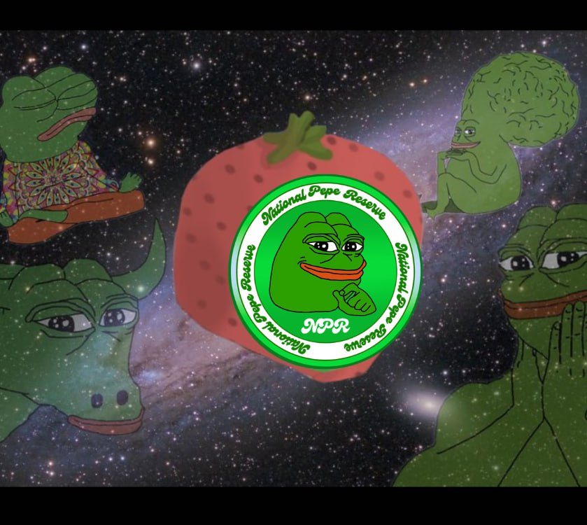 NPRErc20's tweet photo. The National Pepe Reserve $NPR where memes meet the cosmos. 

🌌🍓 Galactic vibes, cosmic laughs, and the eternal meme economy.
 🐸🚀 #NationalPepeReserve #PEPE #NPR 

@pepecoineth https://t.co/BmCPAd2FmE