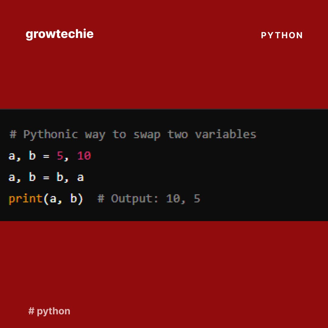 Amitjadhav_01's tweet image. Swapping values like a Python pro! 🐍✨ 

#PythonTips #CodingMagic