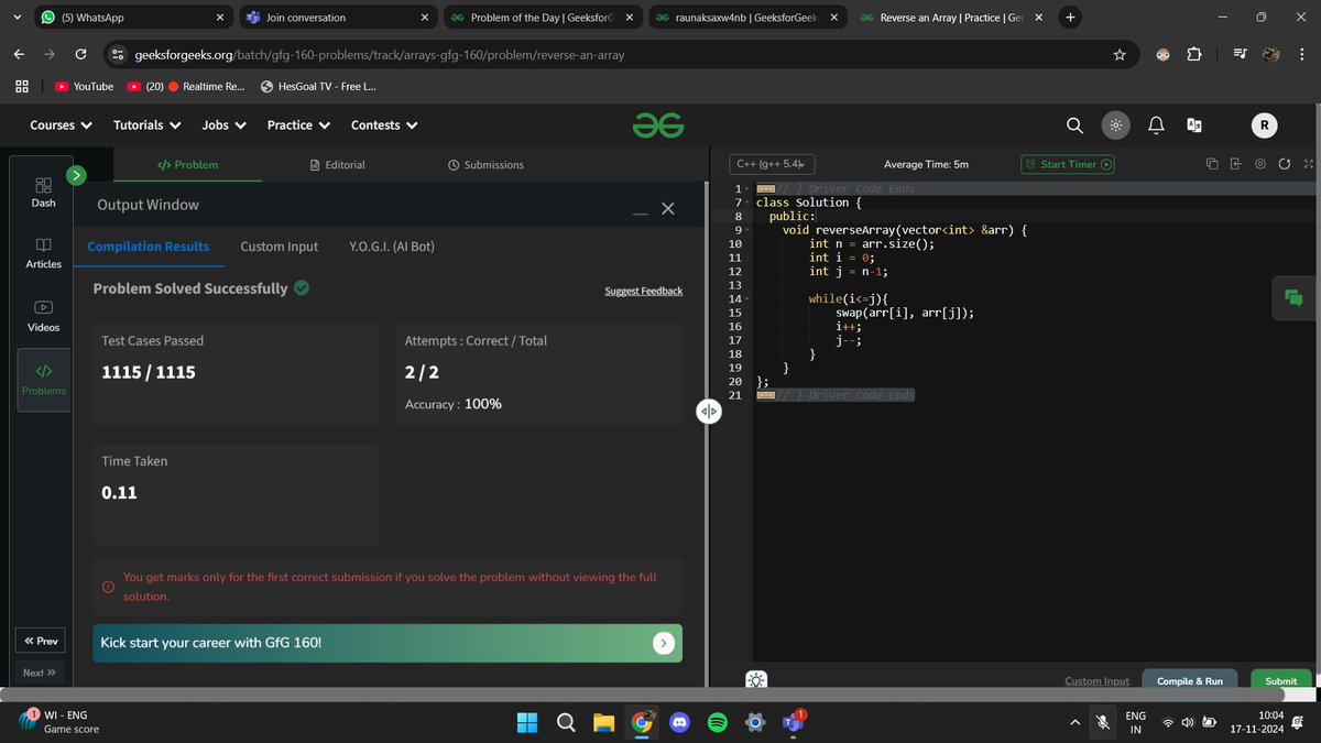 raunakcode's tweet image. Day 2/160 
Completed todays problems.  
#gfg160 #geekstreak2024