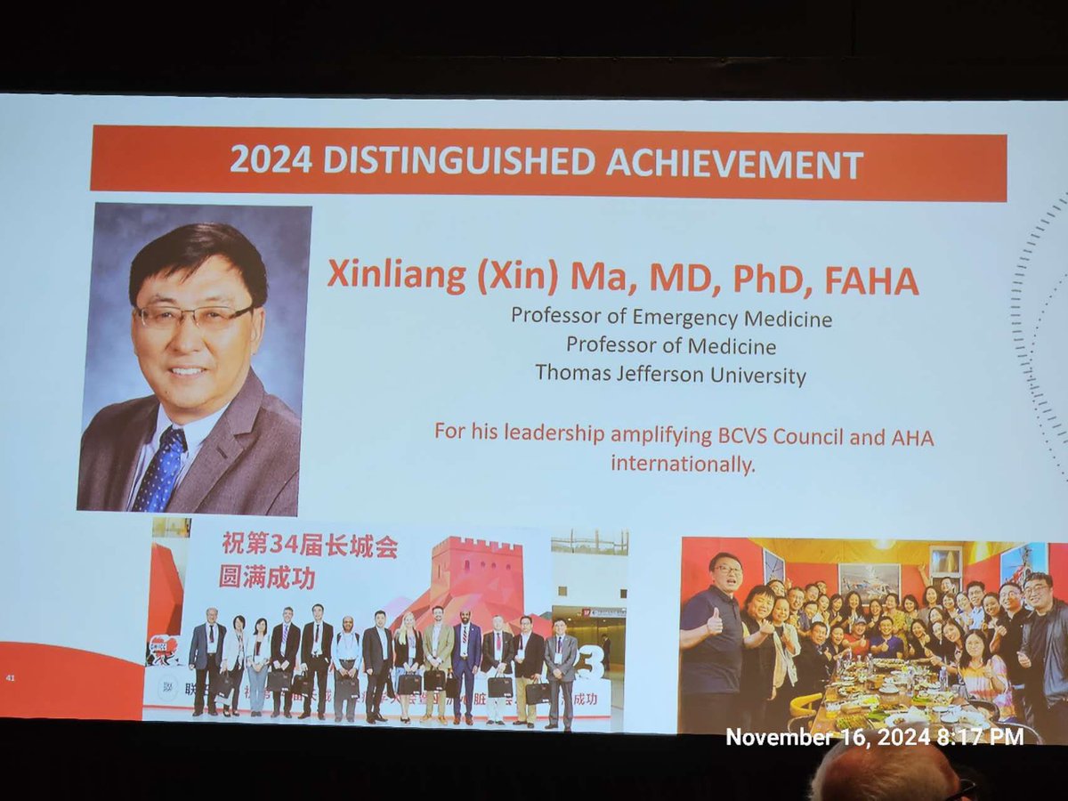 Congratulations to Dr. Xinliang Ma on receiving the BCVS Distinguished Scientist Award. This honor recognizes individuals who have made significant contributions to the field of basic cardiovascular sciences.