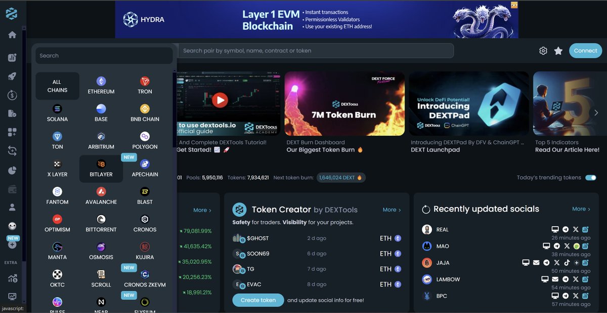 BitlayerLabs's tweet photo. 🌐 Onchain, Online, and Onward

🛠️ Now with DEXTools!

We’re electrified to announce our integration with DEXTools (@DEXToolsApp), the premier platform for real-time charts, DeFi data, and token information across blockchains.

Bitlayer and DEXTools are connecting the surging world of BTC-Fi with state-of-the-art DeFi analytics and token trading tools, unlocking $1.5 Trillion in #BTC  liquidity for the wider blockchain industry.