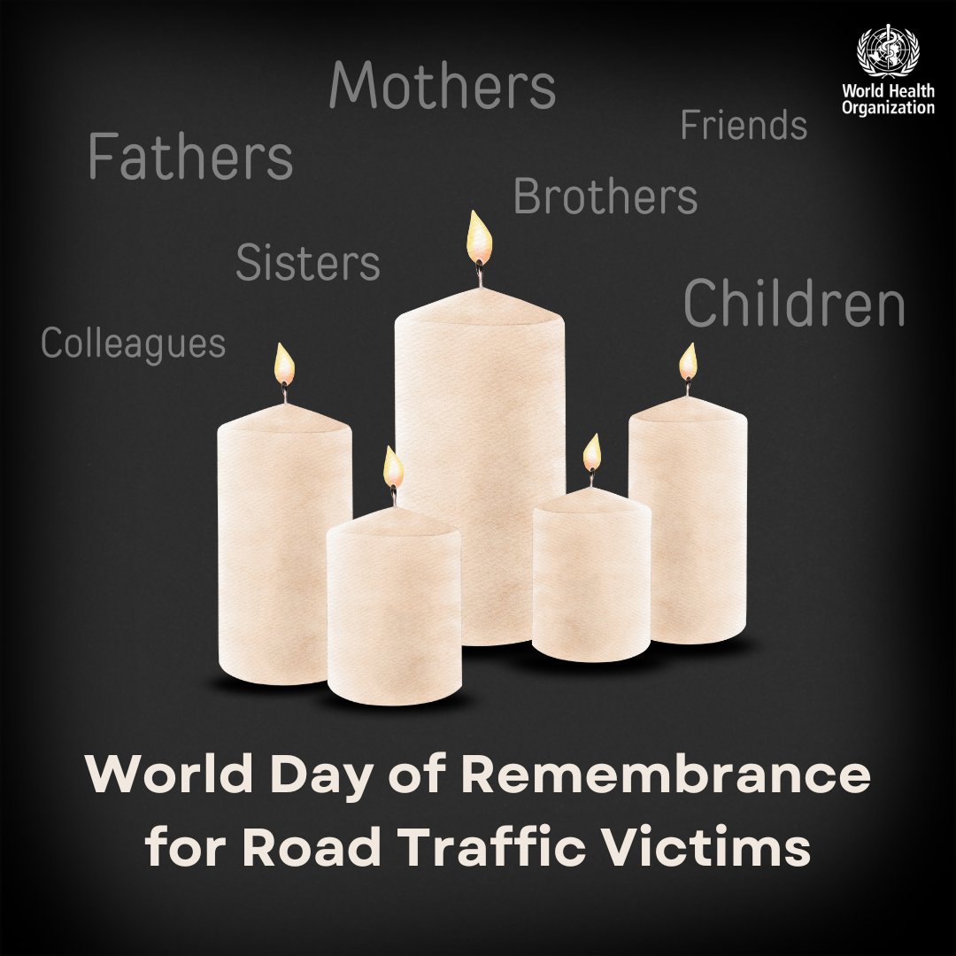 Today is the World Day of Remembrance for Road Traffic Victims 🕯️.

Everyday, the world loses:

👤 children
👤 fathers
👤 mothers
👤 brothers
👤 sisters
👤 friends
👤 colleagues

Remember those who died. Support those who survived. Take action to save lives. #RoadSafety