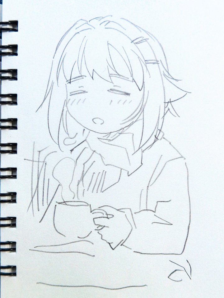 朝イチらくがき 早朝のドトールで一息つく幸子 