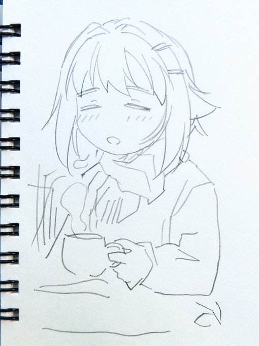 朝イチらくがき 早朝のドトールで一息つく幸子 